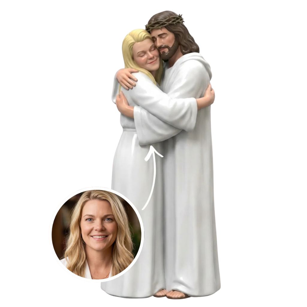 Custom 3D-Personalized Jesus Figurine - Your Loved One (or Self) in Christ's Embrace - Custom Catholic/Christian Gift