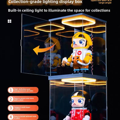 Dust-Proof Cover with Door for custom figure, Light Storage Box, Figurine Building Blocks, Bear, Stackable Acrylic Display Box